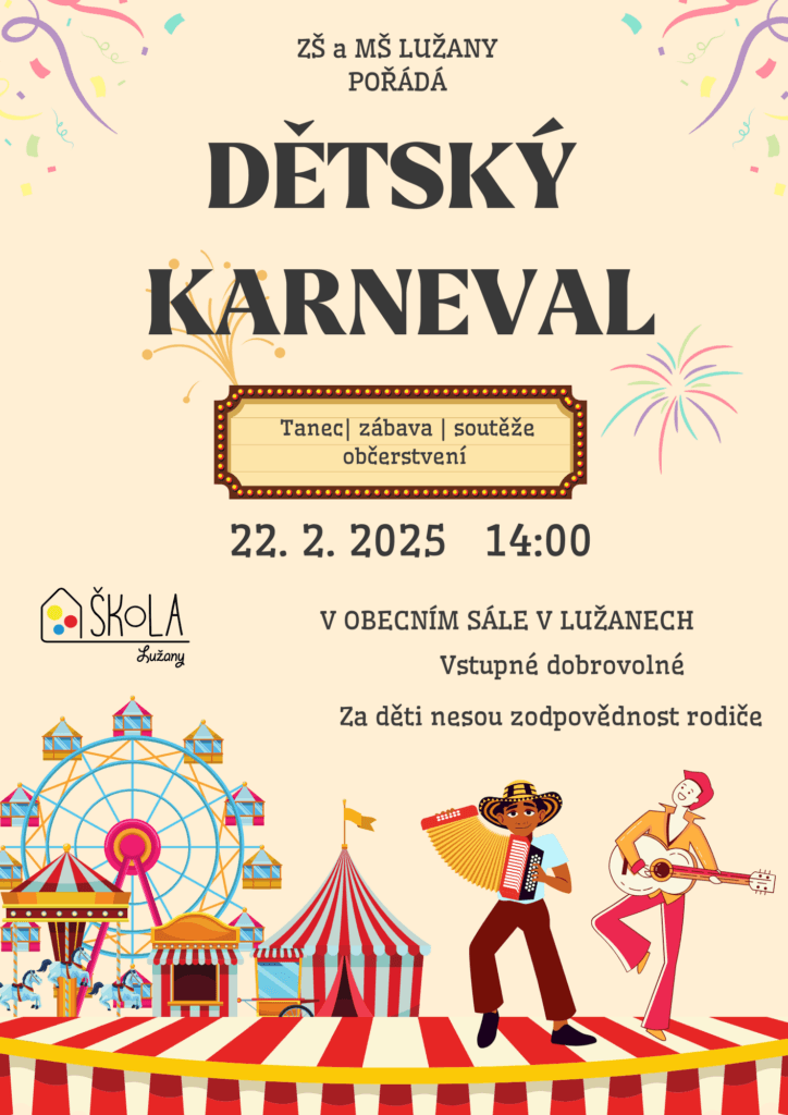 Dětský karneval 22. 2. 2025 – změna termínu na 23. 3. 2025